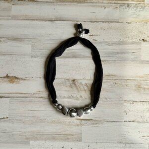 NWOT Black and Silver Fabric Necklace with Metal Accents